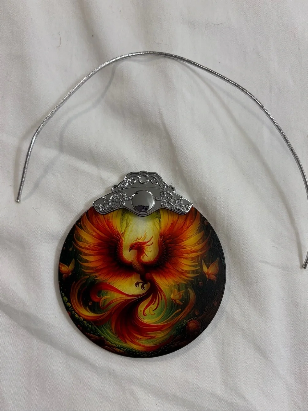 Phoenix Firebird Round Christmas Ornament with Gift Box